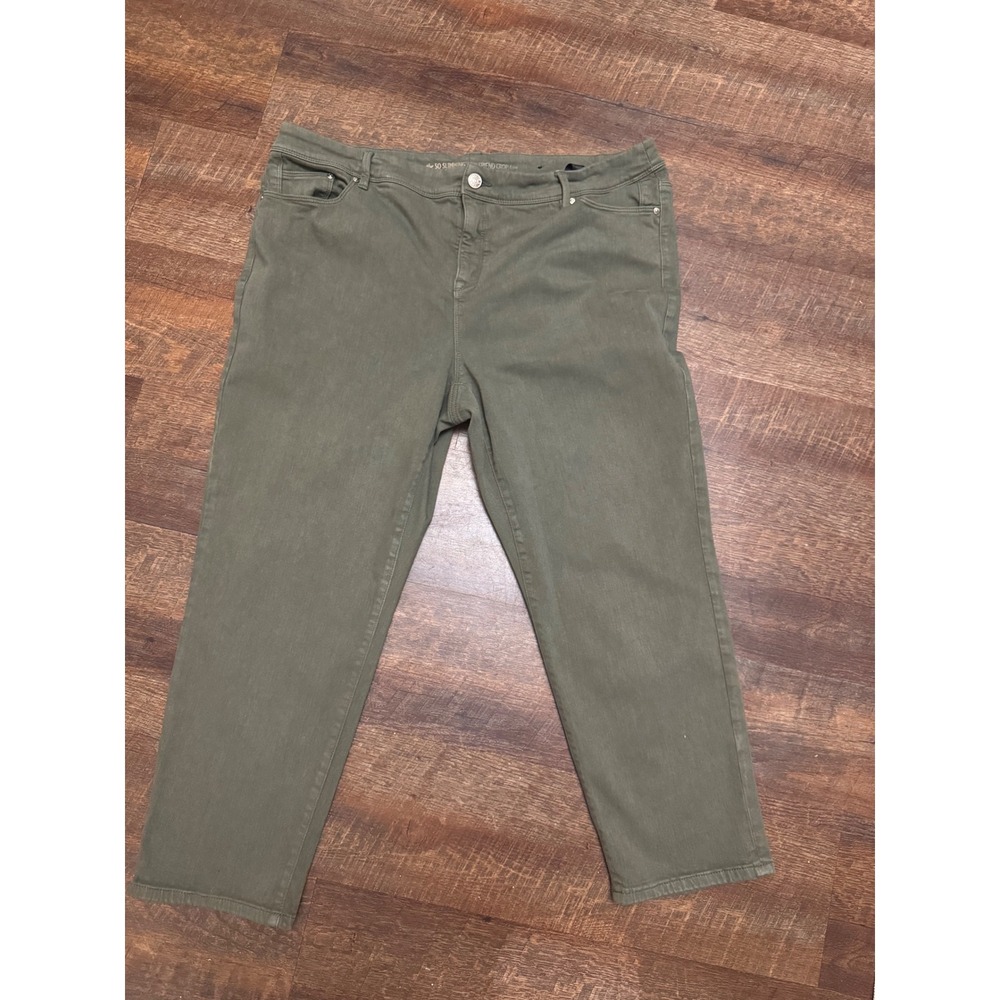 Chico's So Slimming Girlfriend Crop Pants 3.5 18 XL Olive Green Stretch